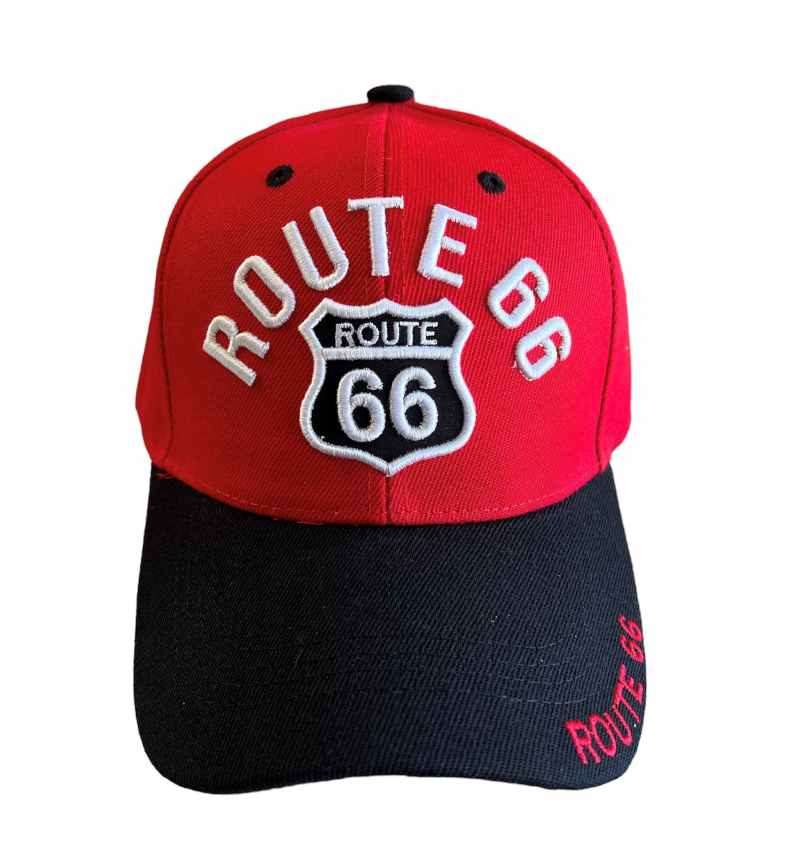 ROUTE 66 Baseball Cap  Embroidered Red & Black Colors