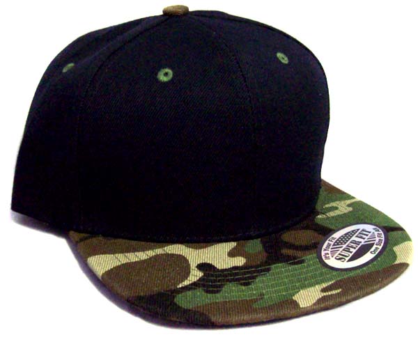 Snapback Flat Brim BASEBALL CAPs - Black & Camouflage