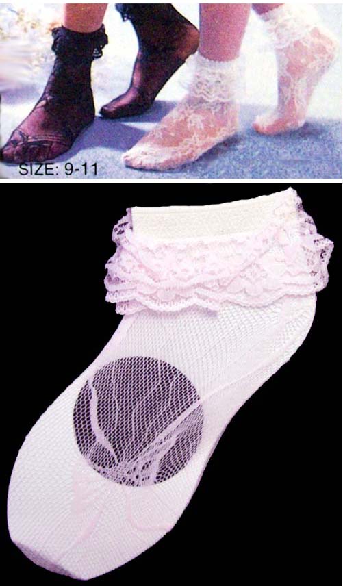 Girls Lace Ankle SOCKS - Pink Color - Size: 9 - 11.
