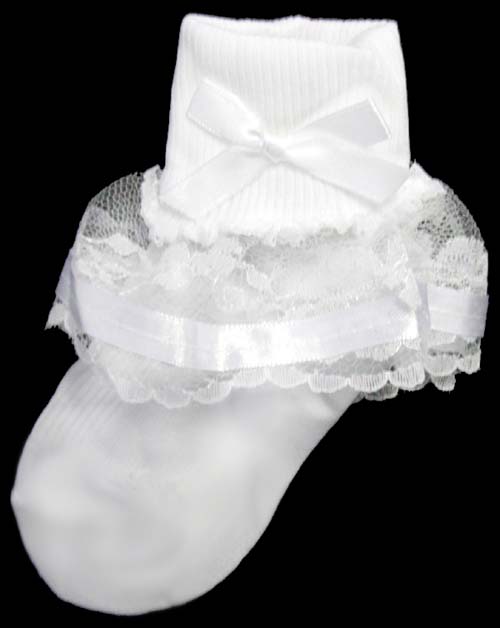 Girls Fancy/Frilly Pageant SOCKS - White. Sizes: S-M-L-XL GNS2029