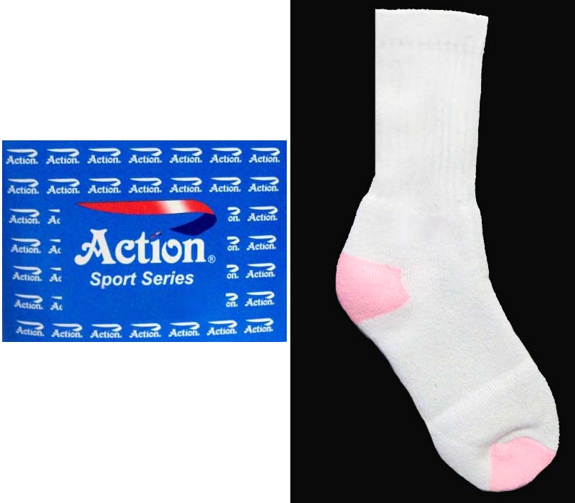 ''Action'' Sports SOCKS For Adults  - White  & Pink