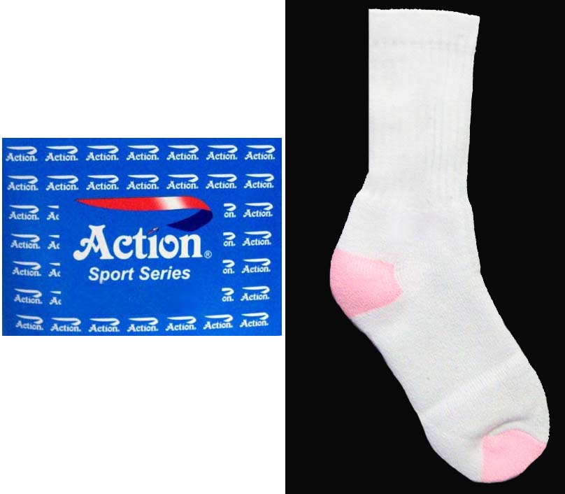 ''Action'' SPORTS Socks For ADults  - WHite  & Pink