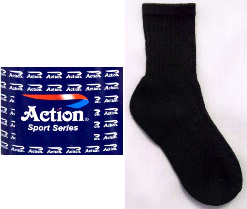 ''Action'' Sports Cotton SOCKS For Boys & Girls  - Black  (6-8.5)