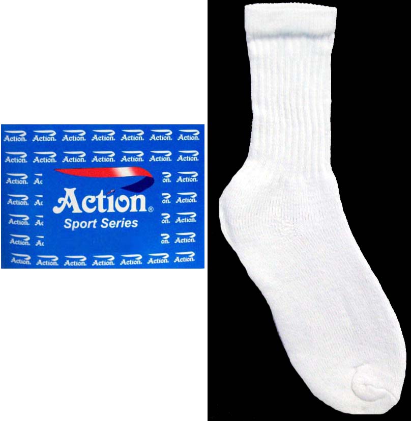 ''Action'' Adult  Cotton Sports SOCKS - White  - Size: 9-11