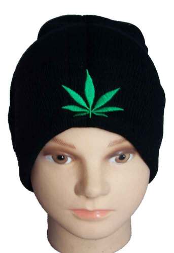 Marijuana Beanies Embroidered BLACK Color