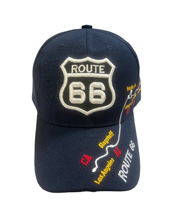 ROUTE 66 Hwy Map Baseball Cap Embroidered - Navy Color