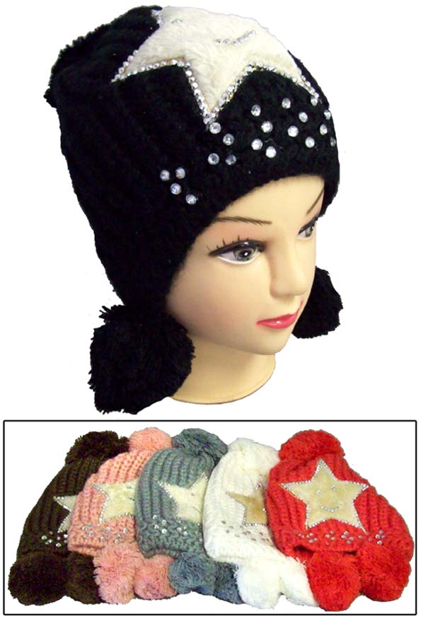 Winter CAPS - Ear Warmers For Women Knitted - Rhinestones Star