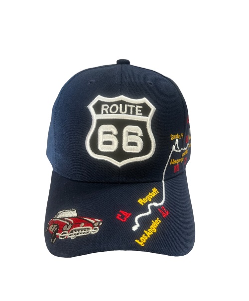 ROUTE 66 Red Sports Car Baseball Cap Embroidered - Navy Color