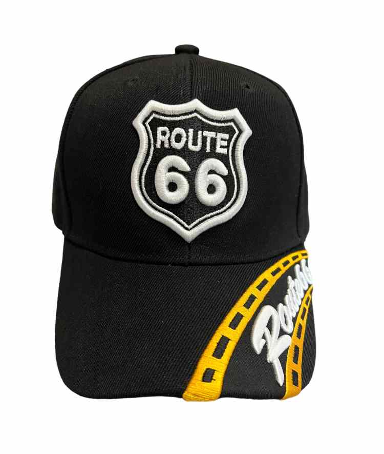 Route 66 Embroidered Baseball  CAPS .The Mother Road - Black