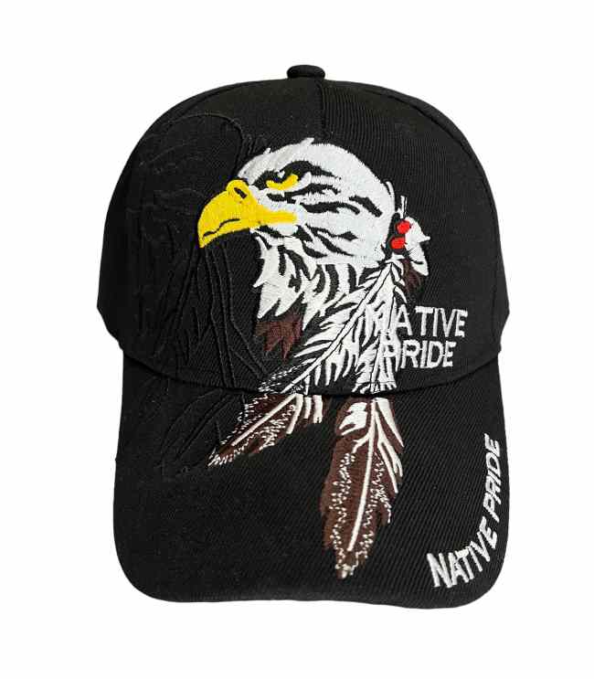 Eagle & 2 Feathers Native Pride  Embroidered BASEBALL Cap-Black