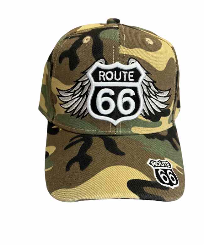 Wings ROUTE 66 Baseball Cap Embroidered - Green Camo Color