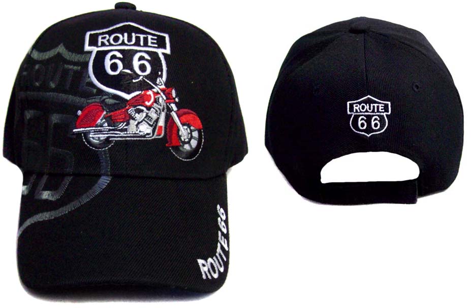 Route 66 Embroidered  BASEBALL Caps ..... Red Motorcycle