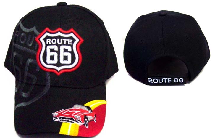 Route 66 Embroidered CAPS With Shadow  ...... Red Car