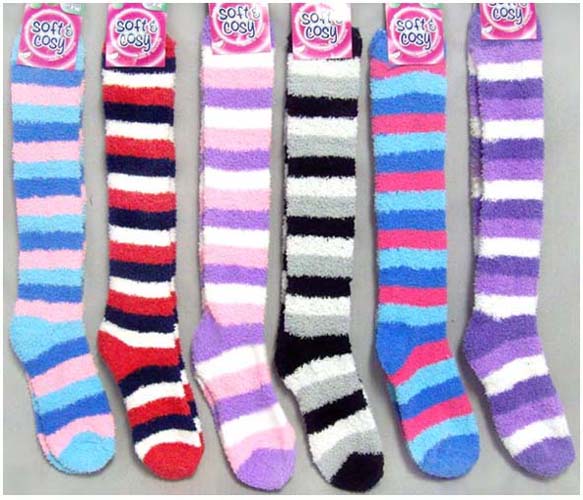 ''Soft & Cosy'' Womens/Teenagers Long Winter SOCKS - Stripes