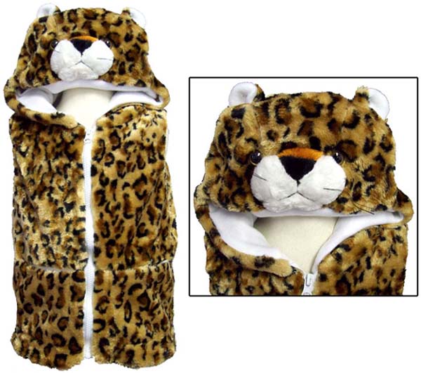 Plush Kids One Piece ANIMAL Hat & Vest Combo - Leopard