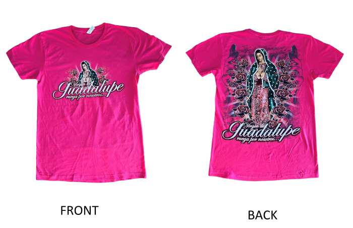Virgin of Guadalupe Screen Printed T-SHIRT - Fuchsia Color