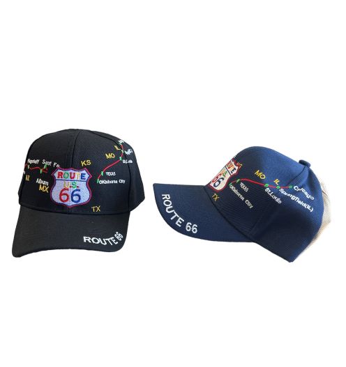 Hwy Map Route 66 BASEBALL CAPs - Assorted Colors