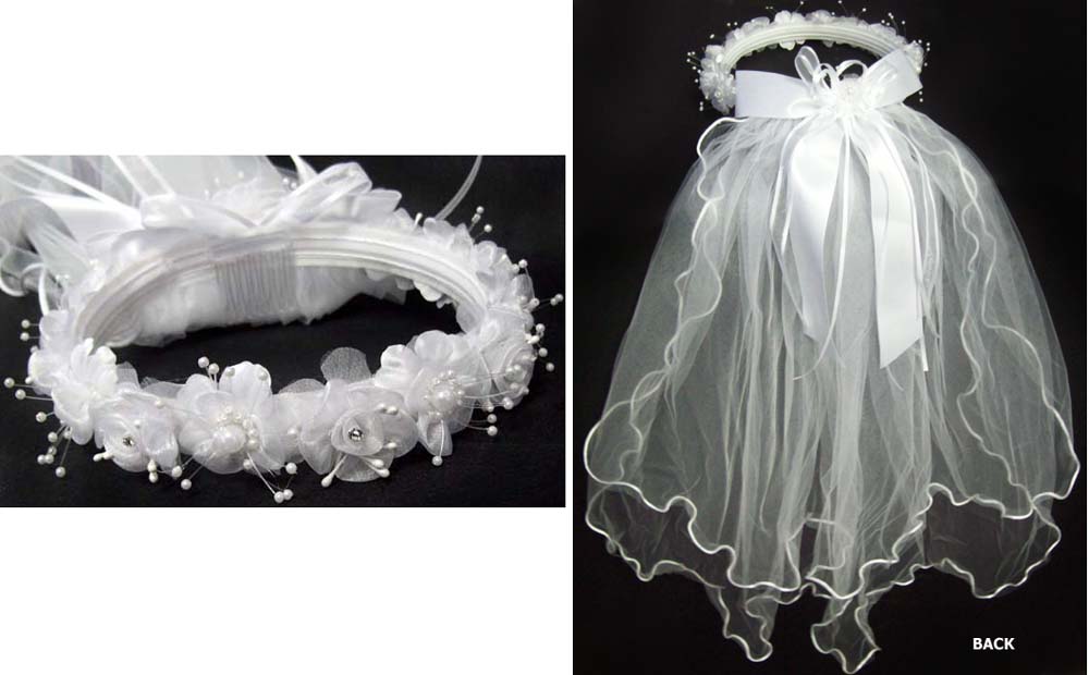 White Communion Veils With BEADS & Rhinestones  (H221)