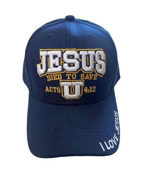 Jesus Died To Save U Christian BASEBALL Cap - Navy Color