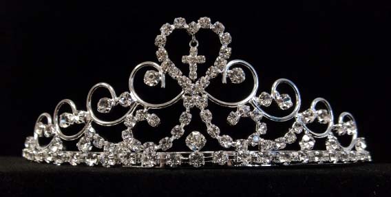 Rhinestones TIARA With Cross  ( # W241-1676TC)