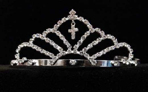 Rhinestones TIARA With Cross  ( # C11091C)