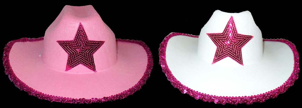 Cowgirl HAt  With Hot Pink SEquin STAR - Youth SizE