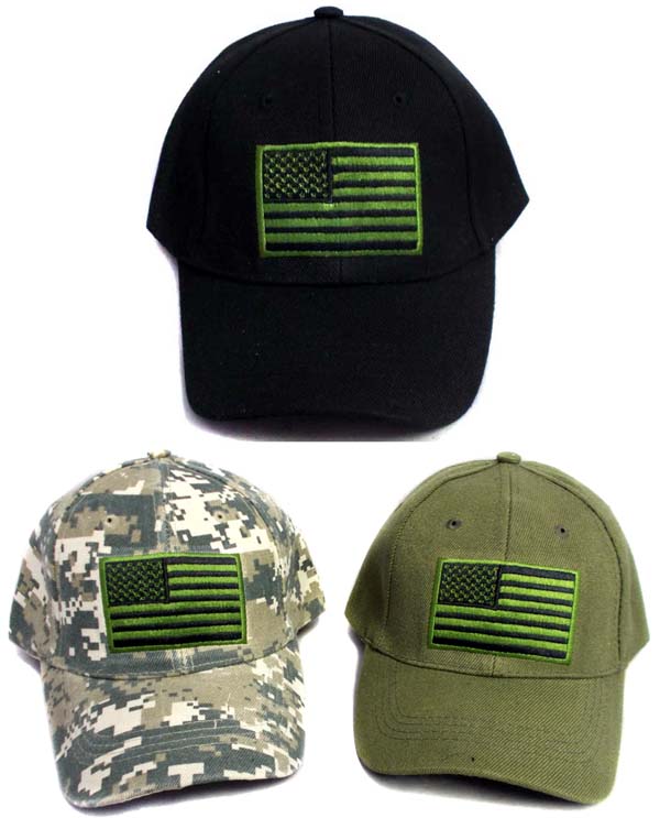 USA .... Green US Flag BASEBALL CAPs Embroidered