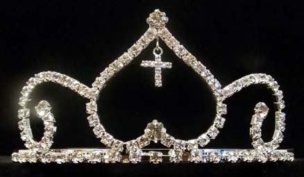 Rhinestones TIARA With Cross  ( # CN006C)