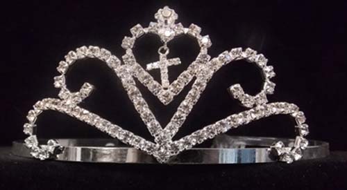 Rhinestones TIARA With Cross  ( # CN008C)