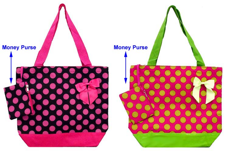 ''Polka Dots'' 2 Pc TOTE BAG & Money Purse Set