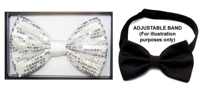 Formal Wear ADULT Sequined Bow Ties - White/Silver