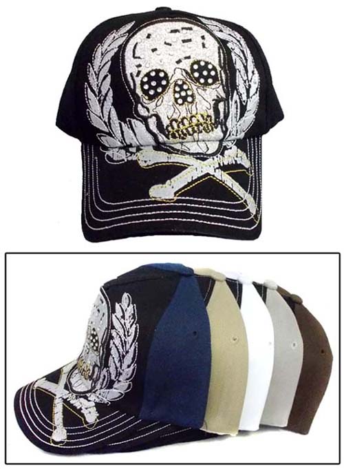 ''SKULL'' Silver Imprinted Cap With Rhinestones