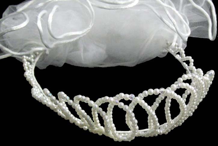 White Communion Veils With  BEADS