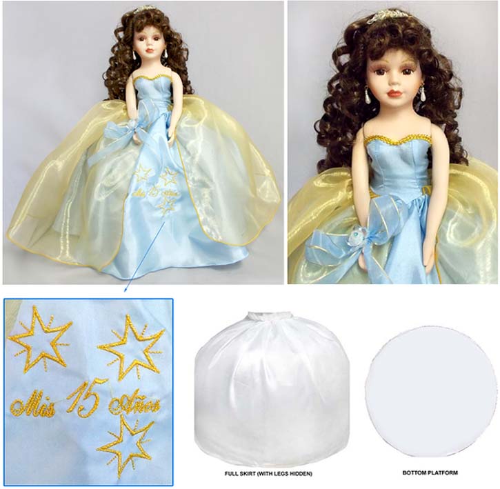 US Quinceanera  Porcelain Doll - 16'' - 2 Color Combo