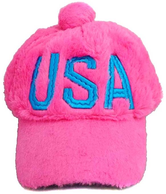 USA Embroidered PLUSH Caps/Hats For Women - Fuchsia