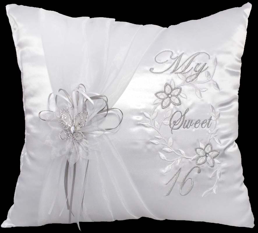 'My Sweet 16''  Embroidered White PILLOWs With Butterfly