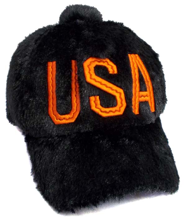 ''USA''  Embroidered PLUSH Hat For Adult - Black Color