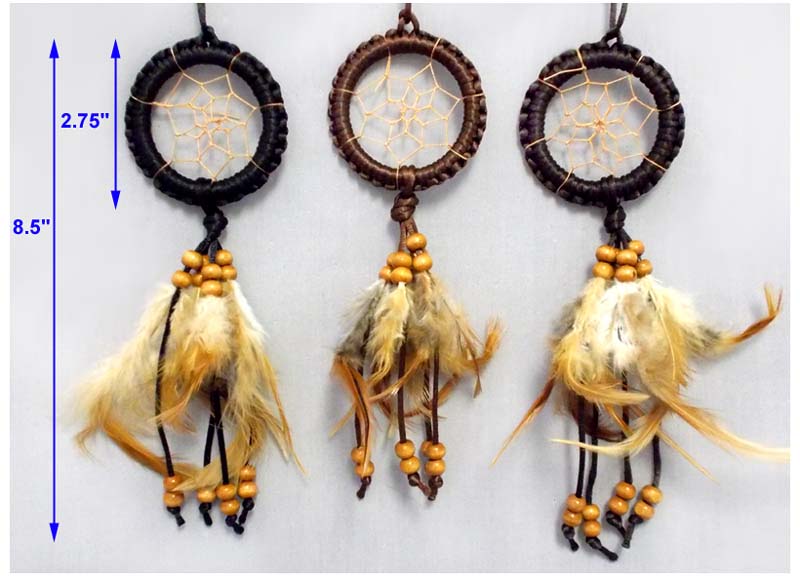 Native Dream Catchers With Wooden BEADS - Size: 2.75'' (DL23403)