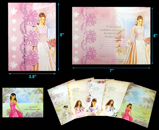 6 PC Pack Of  Quinceanera Invitation Cards - In Spanish