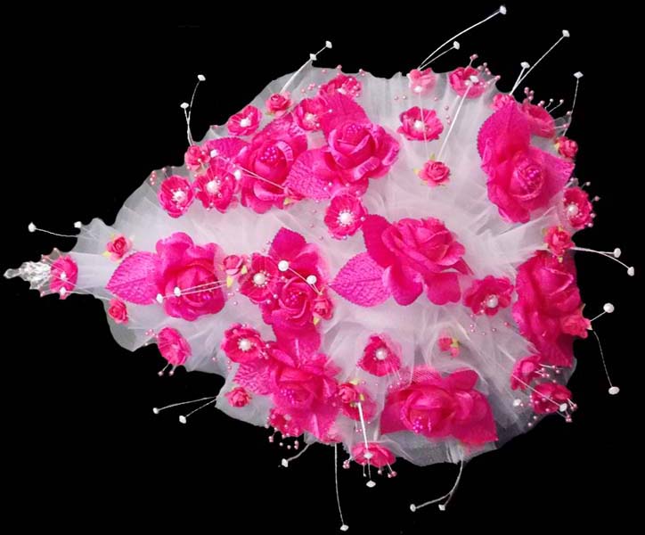 Large Bridal - Quinceanera-Sweet 15 Silk FLOWER Bouquet - Magenta