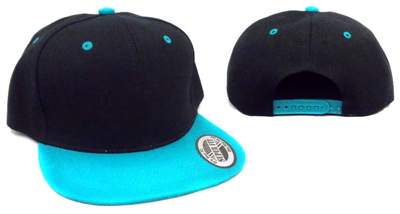 Snap Back BASEBALL Caps - Black & Turquoise Combo