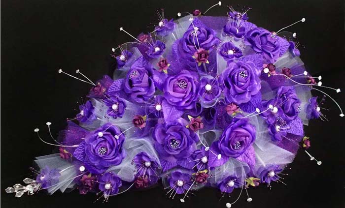 Large Bridal - Quinceanera- Sweet 15 Silk FLOWER Bouquet - Purple