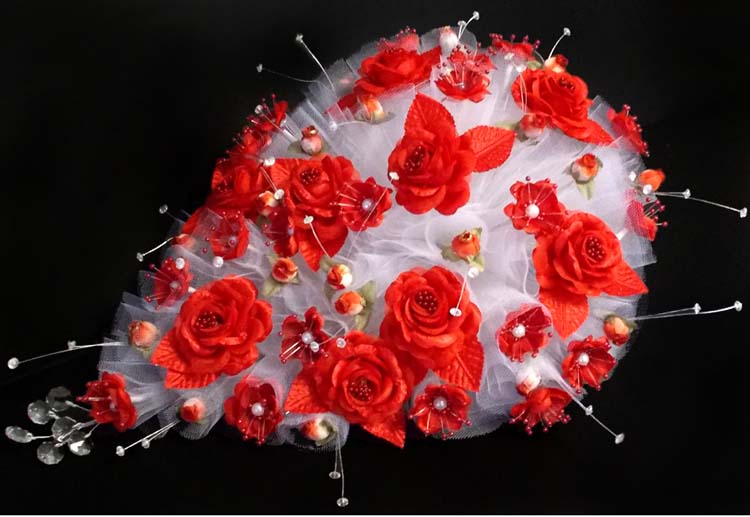 Large Bridal - Quinceanera - Sweet 15 Silk FLOWER Bouquet - Red