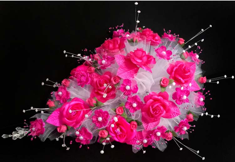 Large Bridal - Quinceanera-Sweet 15 Silk FLOWER Bouquet - Fuchsia