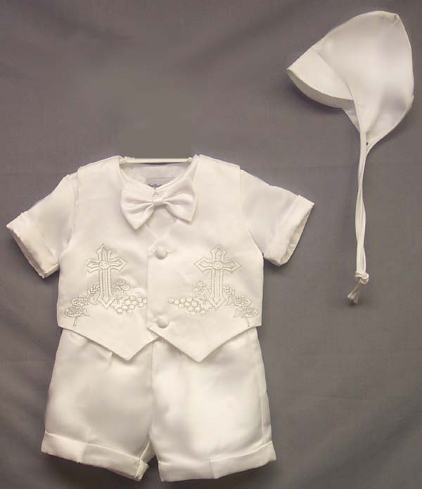 5Pc Boys Christening SHORT Sets - Silver Embroidery (9 - 24 Mos)