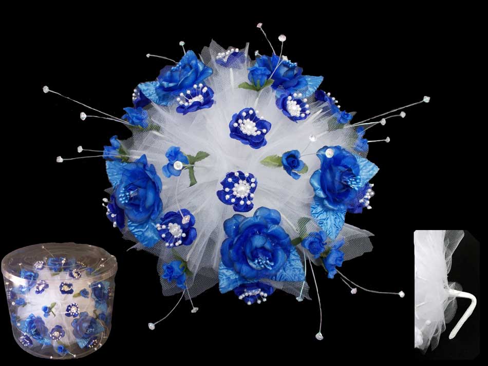 Bridal - Quinceanera - Sweet 15-16 Silk Flower  Bouquet -  R/Blue