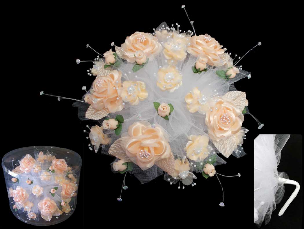 Bridal - Quinceanera - Sweet 15 Silk Flower  Bouquet - Peach