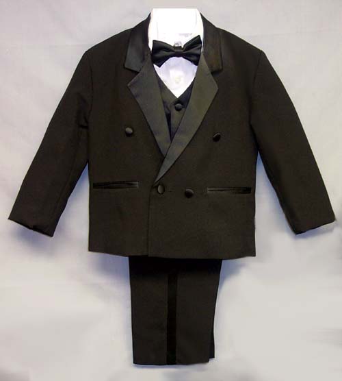 ''Vittore''  Boys 5Pc Double-Breasted Tuxedos - Black.  (Infant)