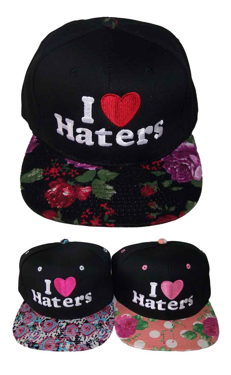 ''I Love Haters'' Snap Back Embroidered BASEBALL Cap - Floral Visor