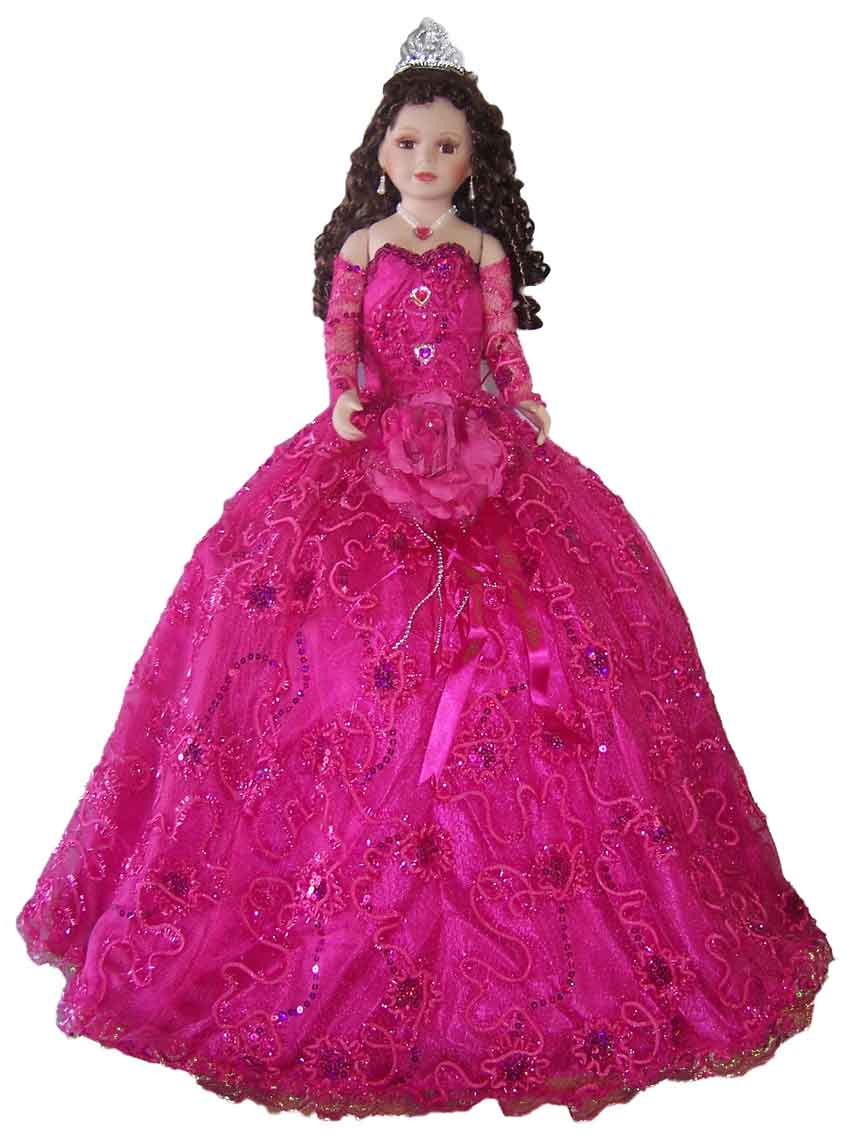 Quinceanera Sweet 16 UMBRELLA  Porcelain Dolls - Fuchsia    28''